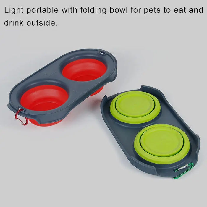 Portable Pet Travel Retractable Dog Food Double Bowl