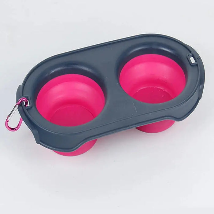 Portable Pet Travel Retractable Dog Food Double Bowl