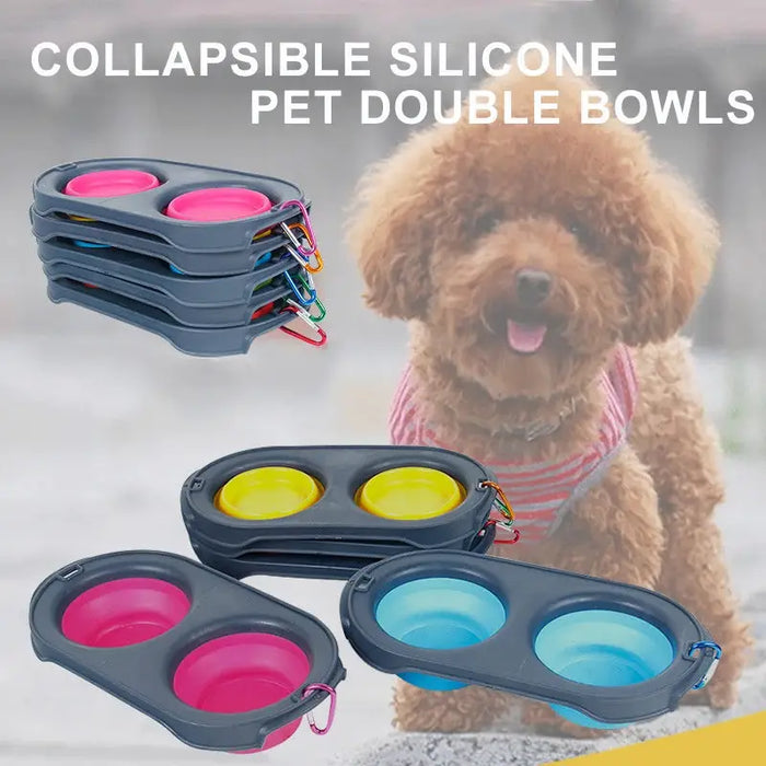 Portable Pet Travel Retractable Dog Food Double Bowl