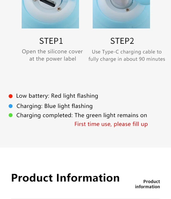 Charging instructions for the interactive cat toy. LED indicators show battery status, ensuring proper charging and usage.