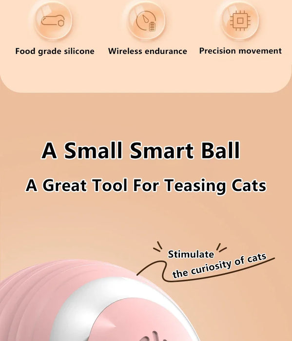 Small smart ball designed for teasing cats. Encourages curiosity and playfulness with wireless endurance and precision movement.