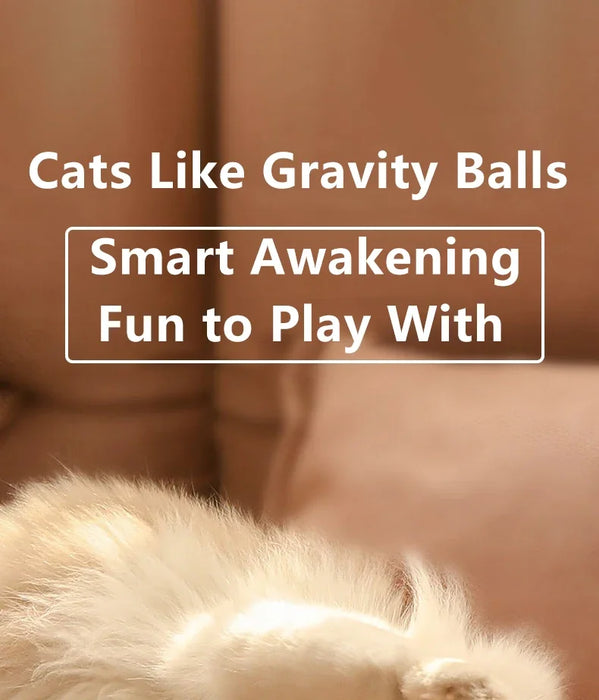 Text overlay highlighting the smart awakening feature of the gravity ball cat toy. Designed for interactive and engaging feline play.