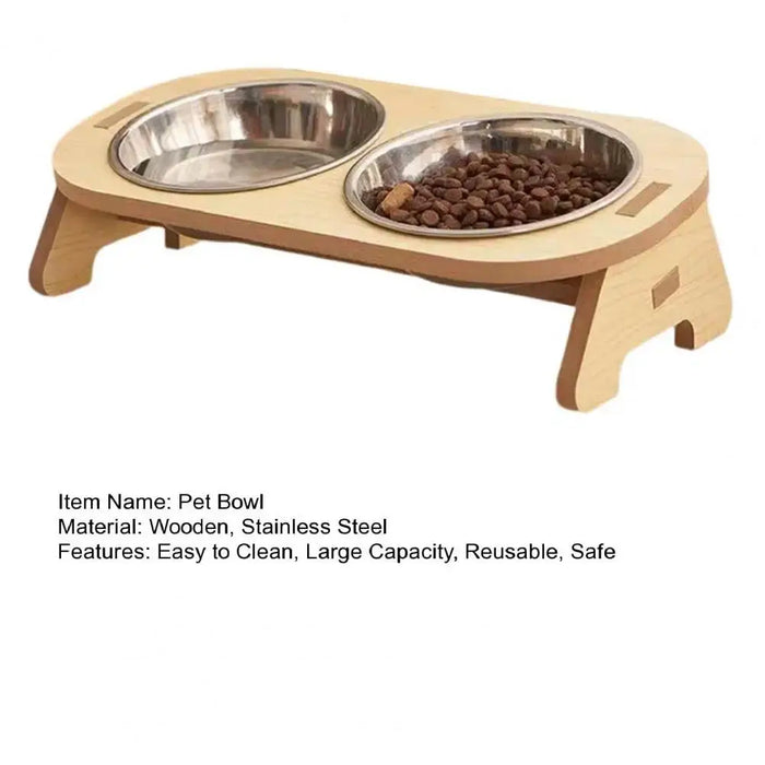 Single/Double Cat Stainless Steel Food Bowls Wooden