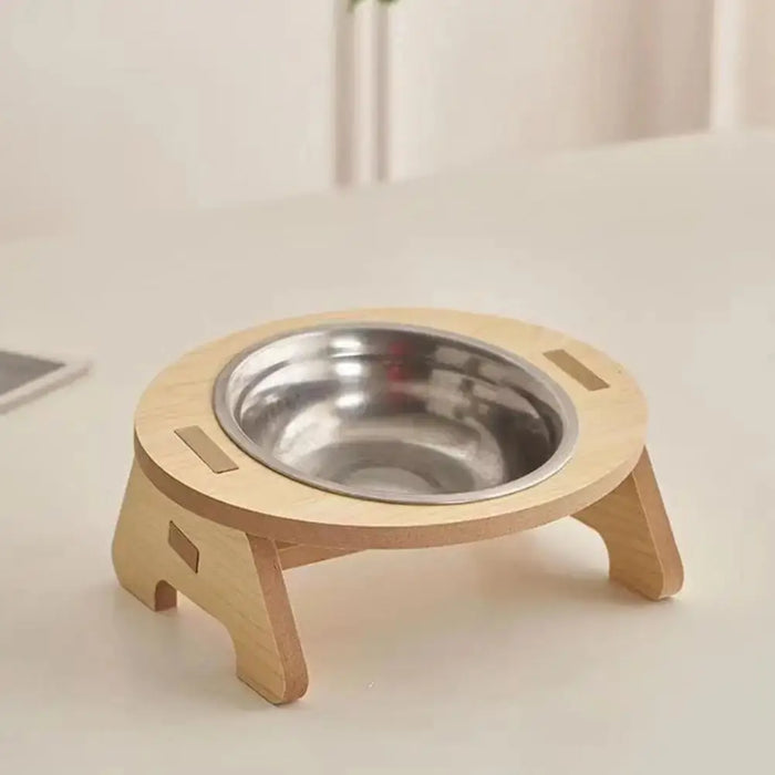 Single/Double Cat Stainless Steel Food Bowls Wooden