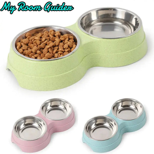 Double Pet Food Bowl Stainless Steel Drinkware