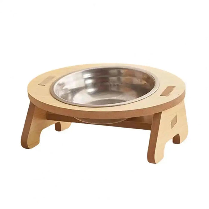 Single/Double Cat Stainless Steel Food Bowls Wooden