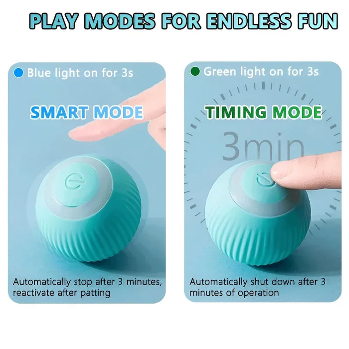 Smart and timing play modes for the electronic interactive cat toy. Blue light for smart mode, green light for timed play, ensuring endless fun.